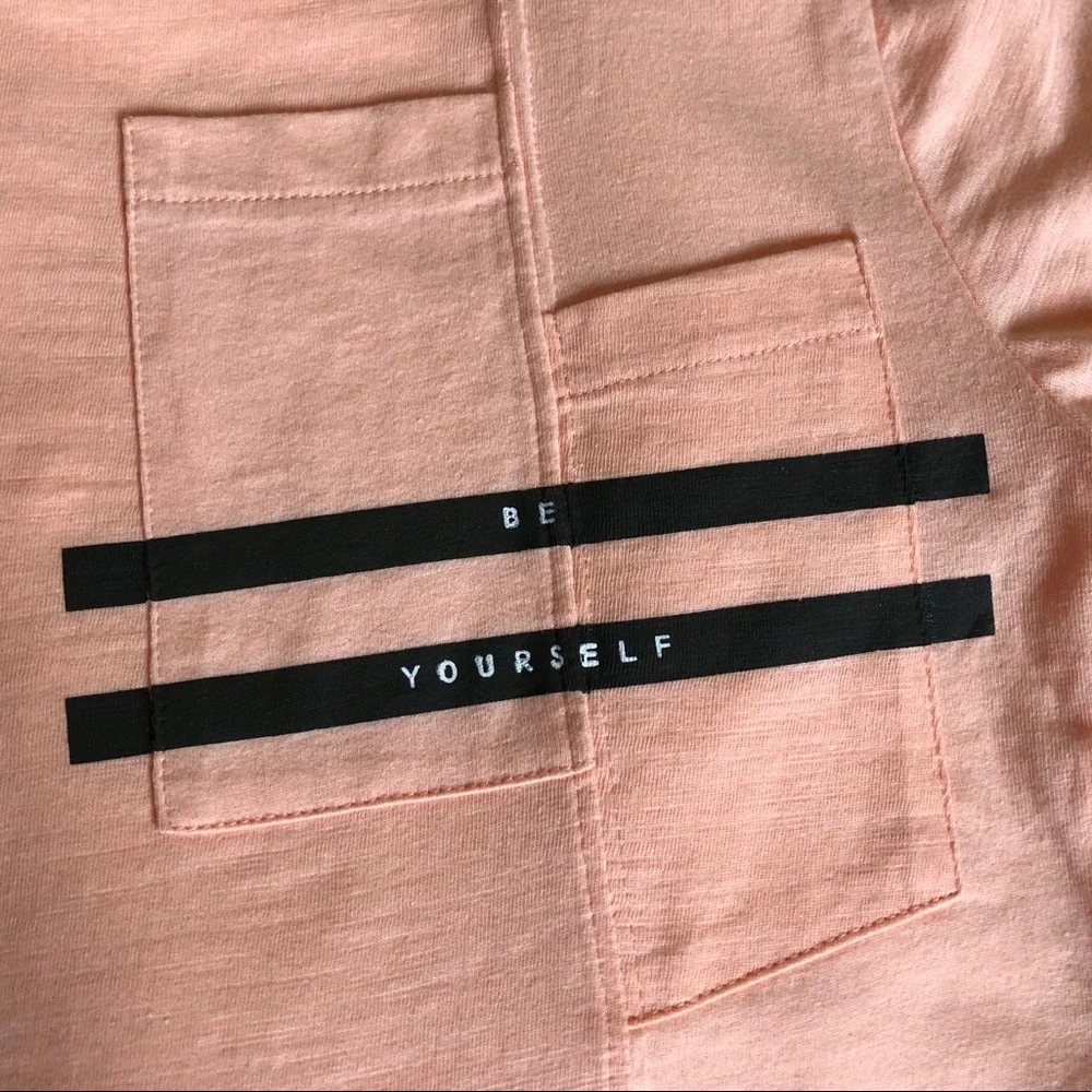 NWT Zara Kids Peach / Black “Be Yourself” Split Pocket T-Shirt Size 11-12